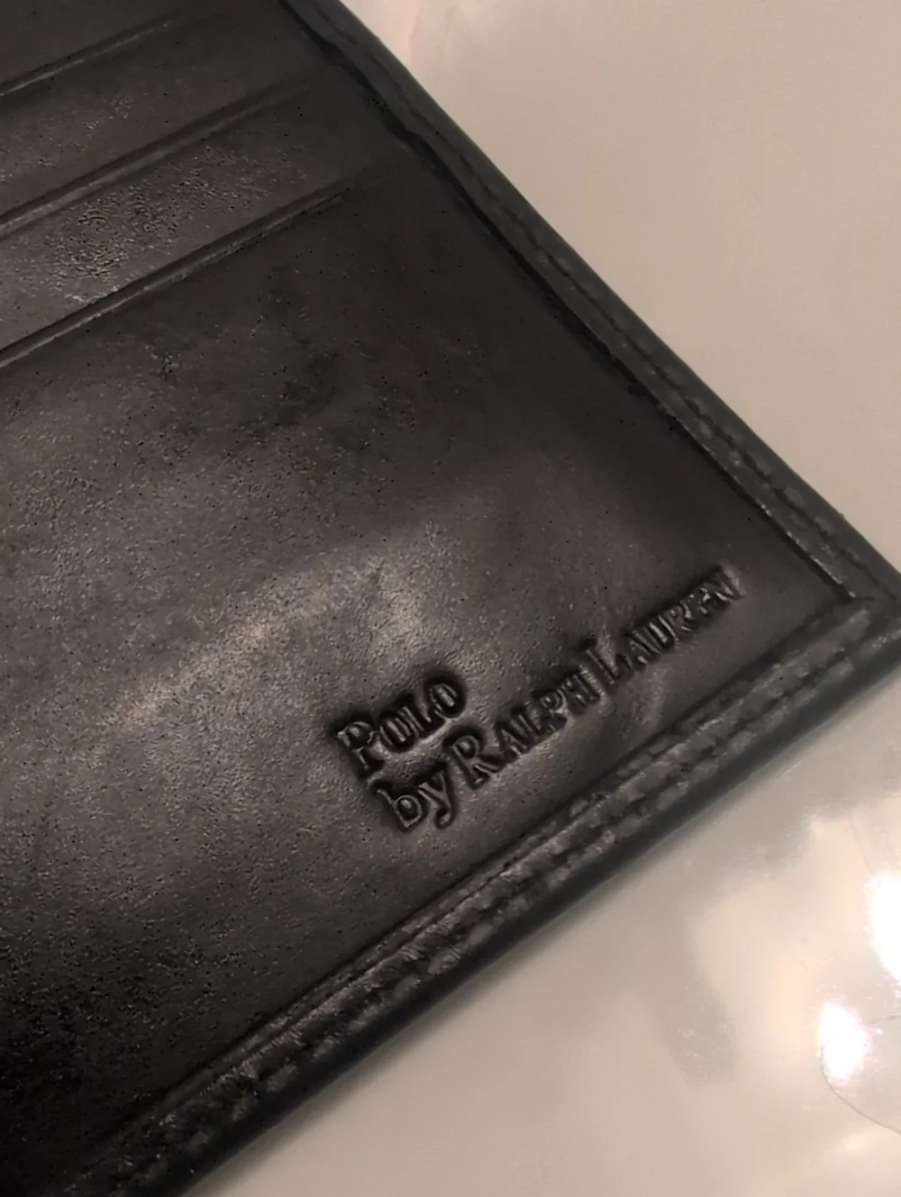 Ralph Lauren Black Leather Bifold Wallet with Embossed Polo